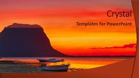  Presentation with family time fishing - Audience pleasing slides consisting of fishing boat at sunset time backdrop and a red colored foreground