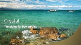  Presentation with sea fishing - Cool new PPT theme with kosz - fishing boat at the aegean backdrop and a teal colored foreground