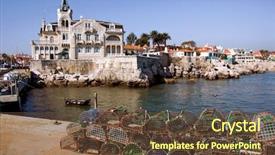  Presentation with long tailed boat fishing boat - Theme enhanced with fishing boat in a port background and a tawny brown colored foreground