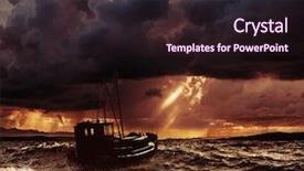  Presentation with fishing boat - Amazing slide deck having fishing boat in a stormy backdrop and a wine colored foreground