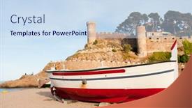  Presentation with fishing boat - Cool new slide deck with fishing-boat-in-front backdrop and a sky blue colored foreground