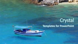  Presentation with fishing boat - Presentation theme enhanced with fishing boat in greece background and a ocean colored foreground