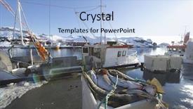  Presentation with fishing boat - Colorful slide deck enhanced with fishing boat in harbour norway backdrop and a light blue colored foreground