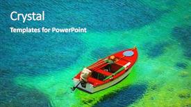  Presentation with long tailed boat fishing boat - Slides with fishing boat in kefalonia island background and a teal colored foreground