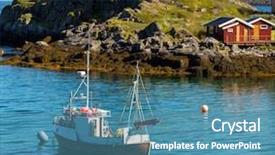  Presentation with fishing boat - Presentation consisting of fishing boat in norway background and a teal colored foreground