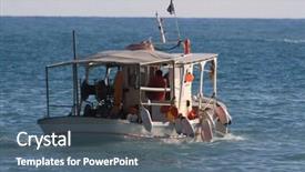  Presentation with long tailed boat fishing boat - Slide deck consisting of fishing boat in parga greece background and a  colored foreground