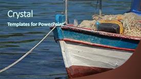  Presentation with long tailed boat fishing boat - Presentation featuring fishing boat in parga greece background and a ocean colored foreground