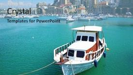  Presentation with house boat - Cool new PPT theme with fishing boat in port backdrop and a light blue colored foreground