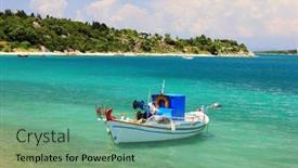  Presentation with sea fishing - Cool new PPT theme with fishing-boat-in-the-ionian backdrop and a seafoam green colored foreground