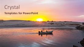  Presentation with boat river - Slide deck having fishing-boat-in-the-river background and a lemonade colored foreground