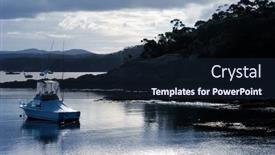  Presentation with fishing boat - Amazing slides having fishing boat moored in peaceful bay backdrop and a wine colored foreground