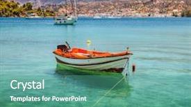  Presentation with fishing boat - Amazing slide deck having fishing boat on poros greece backdrop and a teal colored foreground