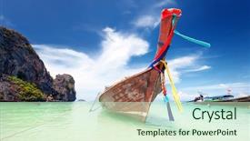  Presentation with sea fishing - Beautiful slide set featuring fishing boat on sea coast backdrop and a soft green colored foreground