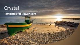  Presentation with fishing boat - Colorful theme enhanced with fishing-boat-on-the-beach backdrop and a dark gray colored foreground