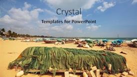  Presentation with fishing boat - Slide set featuring fishing-boat-on-the-beach background and a light blue colored foreground