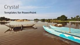  Presentation with fishing boat - PPT theme featuring fishing-boat-on-the-beach background and a light blue colored foreground