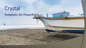  Presentation with long tailed boat fishing boat - Presentation design with fishing boat on the coast background and a  colored foreground
