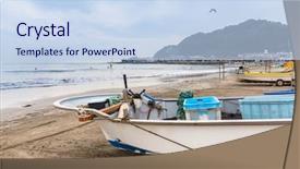  Presentation with long tailed boat fishing boat - Presentation design enhanced with fishing boat on the coast background and a  colored foreground