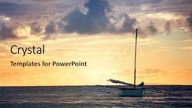  Presentation with sea fishing - Audience pleasing theme consisting of fishing boat sailing alone at sea over beautiful sky backdrop and a blonde colored foreground