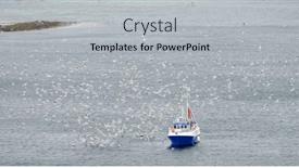  Presentation with sea fishing - PPT layouts with fishing-boat-surrounded-by-sea background and a light gray colored foreground