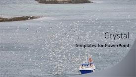  Presentation with sea fishing - Presentation theme consisting of fishing-boat-surrounded-by-sea background and a light gray colored foreground