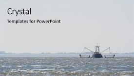  Presentation with fishing nets - Presentation consisting of fishing boat with nets on dutch wadden sea background and a light gray colored foreground