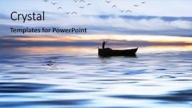  Presentation with fishing boat - Presentation design consisting of fishing boat background and a light blue colored foreground