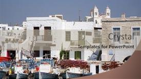  Presentation with greek islands - Presentation theme consisting of fishing boats and cafes on the waterfront paros greek islands background and a light gray colored foreground