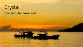  Presentation with sea fishing - Presentation theme enhanced with fishing boats at sunset background and a  colored foreground