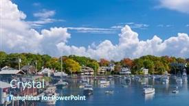  Presentation with fishing boats - Audience pleasing slide set consisting of fishing-boats-docked-in-perkins backdrop and a ocean colored foreground