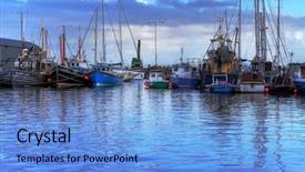  Presentation with fishing boats - Cool new PPT theme with refletion - fishing boats in harbor backdrop and a light blue colored foreground