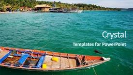  Presentation with long tailed boat fishing boat - Presentation design featuring fishing boats in kep cambodia background and a ocean colored foreground