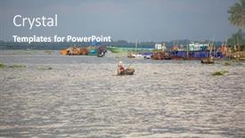  Presentation with fishing boats - Colorful slide set enhanced with fishing-boats-in-kep-cambodia backdrop and a mint green colored foreground