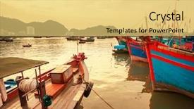  Presentation with long tailed boat fishing boat - PPT theme having fishing boats in kep cambodia background and a  colored foreground