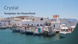  Presentation with fishing boats - PPT theme consisting of fishing boats in naoussa port paros island cyclades greece background and a light blue colored foreground