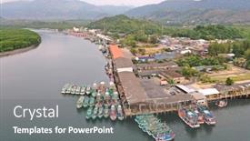  Presentation with fishing boats - Presentation design featuring fishing-boats-in-port background and a gray colored foreground