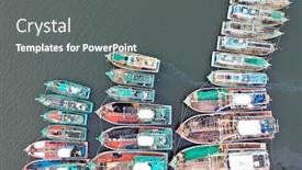  Presentation with overfishing - Amazing presentation design having fishing-boats-in-port backdrop and a gray colored foreground