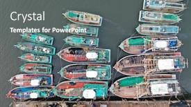  Presentation with fishing boats - Theme enhanced with fishing-boats-in-port background and a gray colored foreground