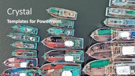  Presentation with overfishing - Slide deck consisting of fishing-boats-in-port background and a gray colored foreground