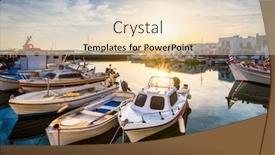  Presentation with fishing boats - Cool new slide deck with fishing-boats-in-port backdrop and a lemonade colored foreground