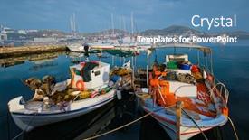 Presentation with fishing boats - Audience pleasing slide set consisting of fishing-boats-in-port backdrop and a teal colored foreground