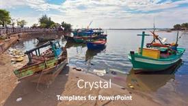  Presentation with fishing boats - Amazing PPT layouts having fishing-boats-in-port backdrop and a coral colored foreground