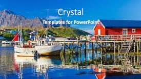  Presentation with fishing boats - Presentation design consisting of fishing-boats-in-reine-village background and a teal colored foreground