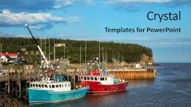  Presentation with fishing boats - Slide set featuring fishing boats in the bay background and a light blue colored foreground