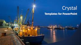  Presentation with fishing boats - PPT theme with fishing-boats-in-the-harbor background and a ocean colored foreground