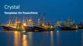  Presentation with fishing boats - Colorful slide set enhanced with fishing-boats-in-the-harbor backdrop and a ocean colored foreground