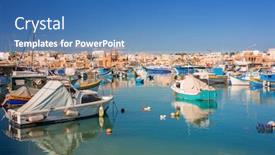  Presentation with fishing boats - Theme with fishing-boats-in-the-mediterranean background and a teal colored foreground