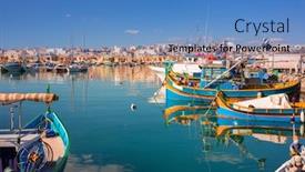  Presentation with fishing boats - Colorful PPT layouts enhanced with fishing-boats-in-the-mediterranean backdrop and a teal colored foreground