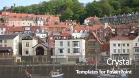  Presentation with fishing boats - Colorful PPT theme enhanced with fishing boats moored in scarborough harbor england backdrop and a gray colored foreground