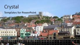  Presentation with fishing boats - Presentation theme enhanced with fishing boats moored in scarborough harbor england background and a light blue colored foreground